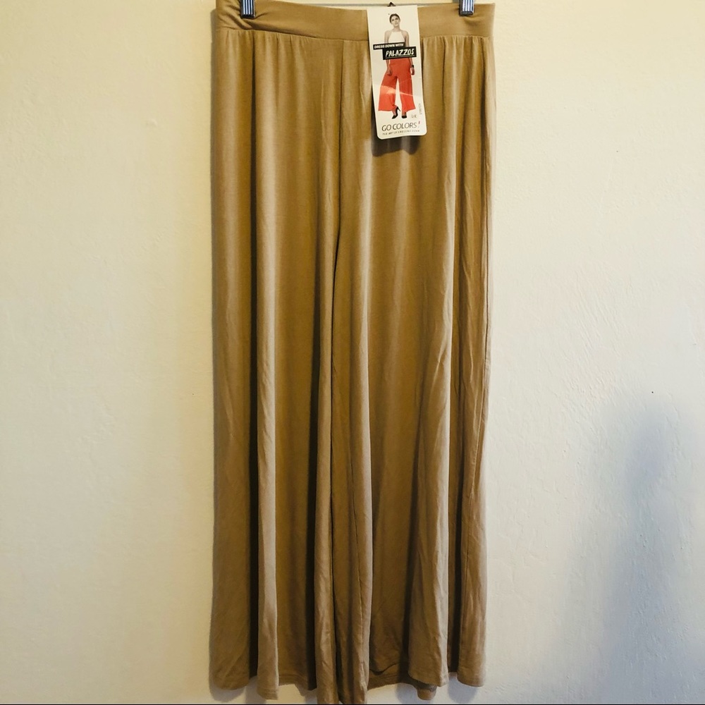 Go Colors Beige Wide cropped Palazzos stretchy size large and XL can feat